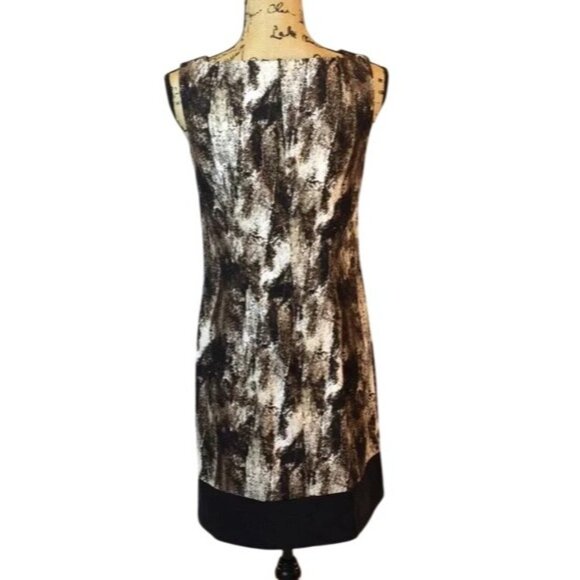 AB Studio Sleeveless Abstract Dress Brown & Black Polyester/Spandex Size 10 - Picture 2 of 6